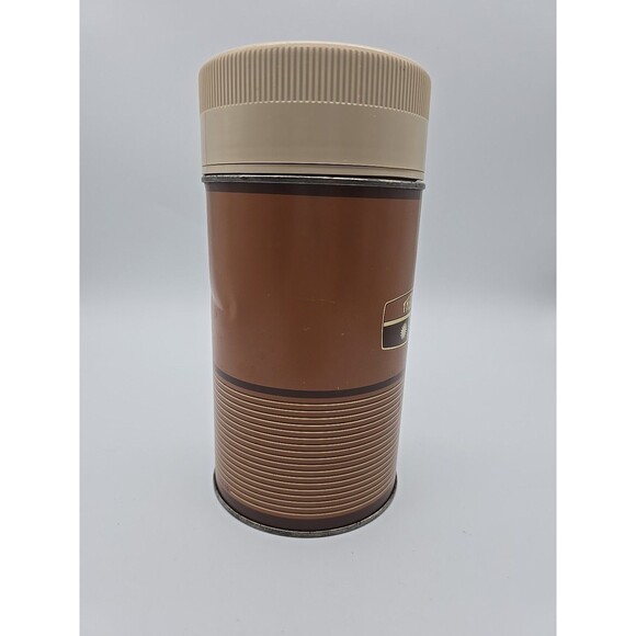 Vintage King-Seeley Metal Thermos 10 oz  Wide Mouth Tan & Brown Striped #6263 - Picture 4 of 12